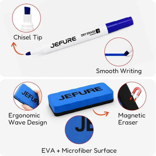 Alt view image 3 of 7 - 4 Count Dry Erase Markers, Chisel Tip, Low Odor, with Magnetic Eraser