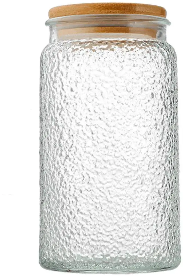 Main image of Glass Jar with Airtight Bamboo Lid, 35oz Vintage Glass Kitchen Storage Counter Sealed Jar, Decorative Glass Food Storage Containers for Candy, Flour, Oats, Coffee Bean(Hammer Grain)