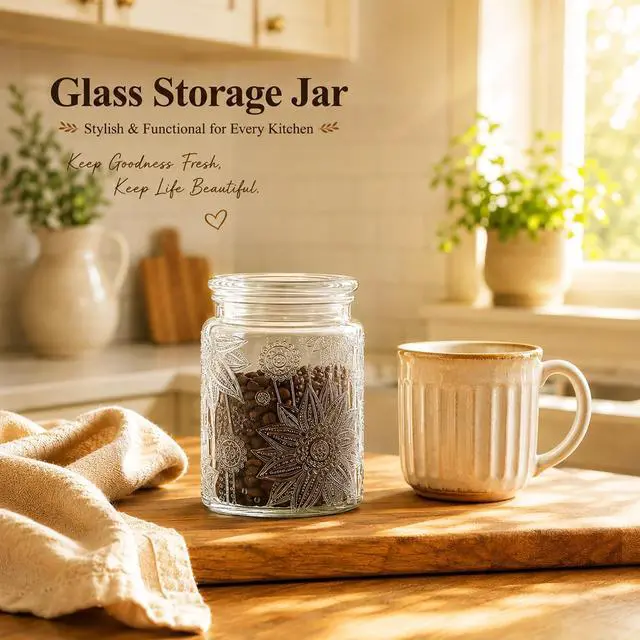 Alt view image 7 of 7 - Glass Jars With Airtight Lid, 23.7 floz Airtight Jar for Brown Sugar, Sunflower Design Storage Container for Candy, Coffee, Cookie, Tea, Salt, Bath Salt