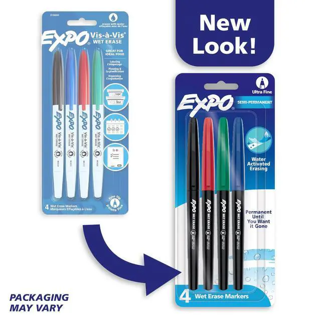 Alt view image 3 of 7 - Wet Erase Markers, Semi-Permanent Markers, Assorted, Ultra Fine Point, 4 Count