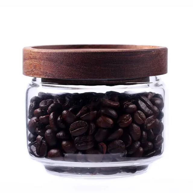 Main image of Glass Coffee Containers, 8.5 FL OZ/250 ml Kitchen Serving Food Storage Canister with Sealed Wooden Lid, BPA-Free Clear Glass Jar for Tea Leaves, Powder, Spice(3.06 inch)