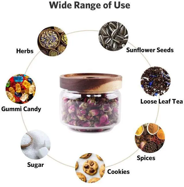 Alt view image 3 of 6 - Glass Coffee Containers, 8.5 FL OZ/250 ml Kitchen Serving Food Storage Canister with Sealed Wooden Lid, BPA-Free Clear Glass Jar for Tea Leaves, Powder, Spice(3.06 inch)