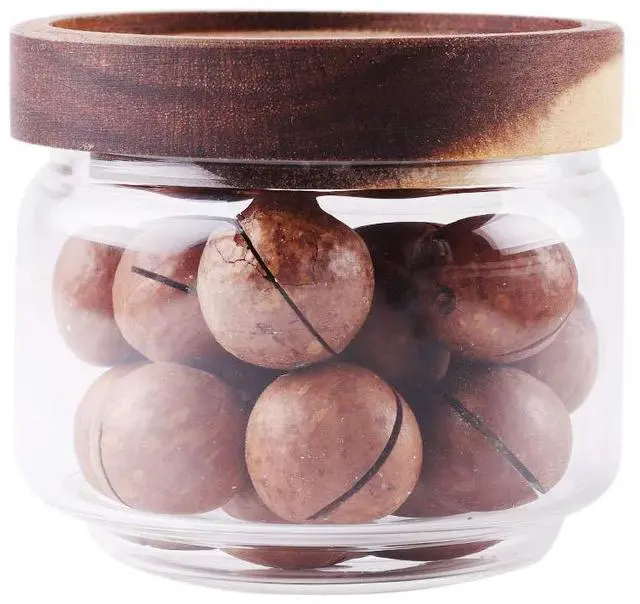 Alt view image 4 of 6 - Glass Coffee Containers, 8.5 FL OZ/250 ml Kitchen Serving Food Storage Canister with Sealed Wooden Lid, BPA-Free Clear Glass Jar for Tea Leaves, Powder, Spice(3.06 inch)