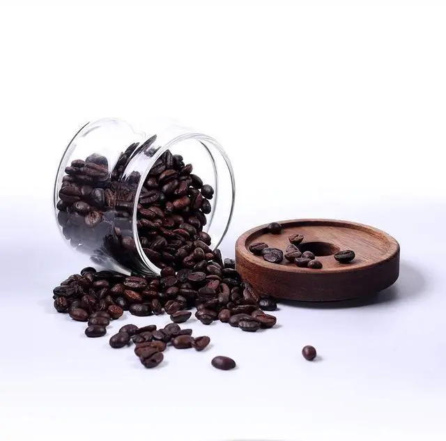 Alt view image 5 of 6 - Glass Coffee Containers, 8.5 FL OZ/250 ml Kitchen Serving Food Storage Canister with Sealed Wooden Lid, BPA-Free Clear Glass Jar for Tea Leaves, Powder, Spice(3.06 inch)