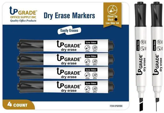 Main image of Upgrade Office Supply Dry Erase Markers, Black Low Odor Ink, Chisel Tip, 4 Count