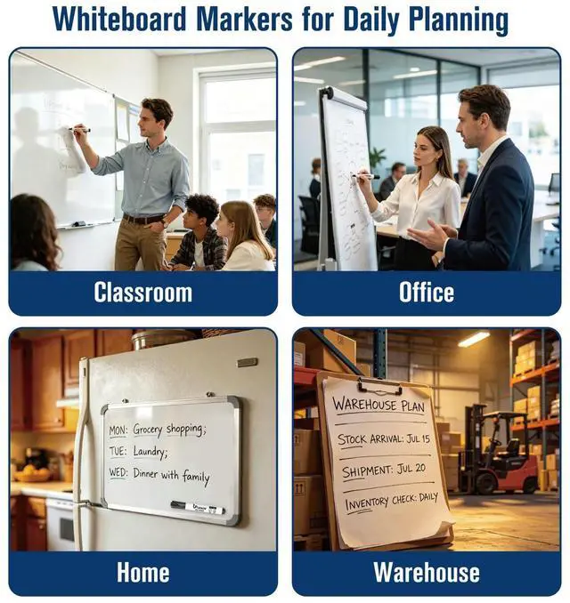 Alt view image 4 of 7 - Upgrade Office Supply Dry Erase Markers, Black Low Odor Ink, Chisel Tip, 4 Count
