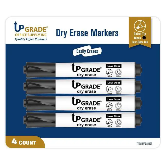 Alt view image 2 of 7 - Upgrade Office Supply Dry Erase Markers, Black Low Odor Ink, Chisel Tip, 4 Count