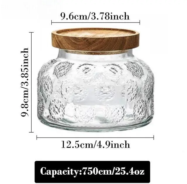 Alt view image 2 of 7 - 25.4 oz Vintage Glass Food Storage Jar with Snowflake Pattern and Wood Lid