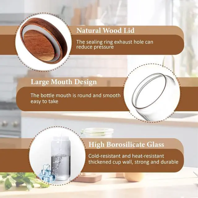 Alt view image 2 of 7 - 300ML/10Oz Clear Cute Glass Storage Canister Holder with Stackable Airtight Wood Lid, Modern Decorative Small Container Jar for Coffee, Spice, Candy, Salt, Cookie, Condiment, Pepper, Sugar