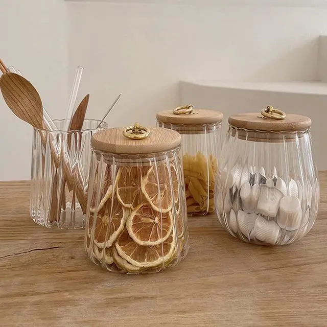 Alt view image 3 of 7 - Glass Jars with Bamboo Lids, 23 FL OZ Glass Containers with Airtight Lids for Storage, Large Candy Jars for Coffee Nuts Cookie, Decorative Glass Canister, 780ml Oval