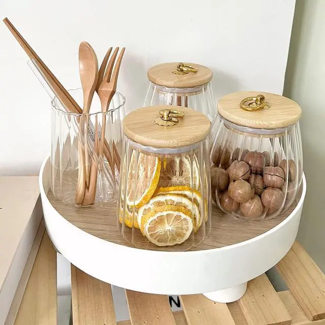 Alt view image 4 of 7 - Glass Jars with Bamboo Lids, 23 FL OZ Glass Containers with Airtight Lids for Storage, Large Candy Jars for Coffee Nuts Cookie, Decorative Glass Canister, 780ml Oval
