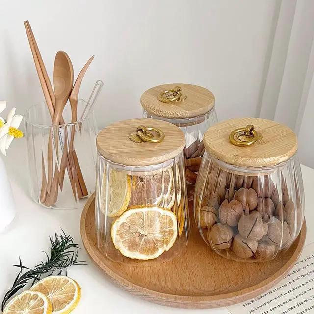 Alt view image 5 of 7 - Glass Jars with Bamboo Lids, 23 FL OZ Glass Containers with Airtight Lids for Storage, Large Candy Jars for Coffee Nuts Cookie, Decorative Glass Canister, 780ml Oval