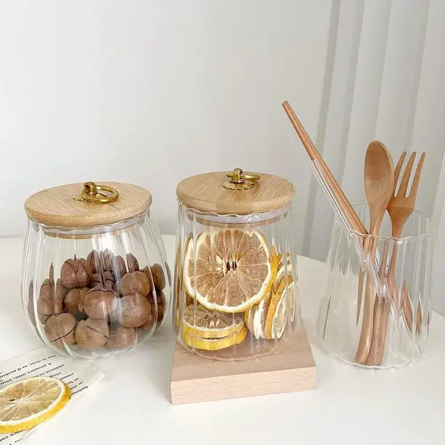 Alt view image 6 of 7 - Glass Jars with Bamboo Lids, 23 FL OZ Glass Containers with Airtight Lids for Storage, Large Candy Jars for Coffee Nuts Cookie, Decorative Glass Canister, 780ml Oval