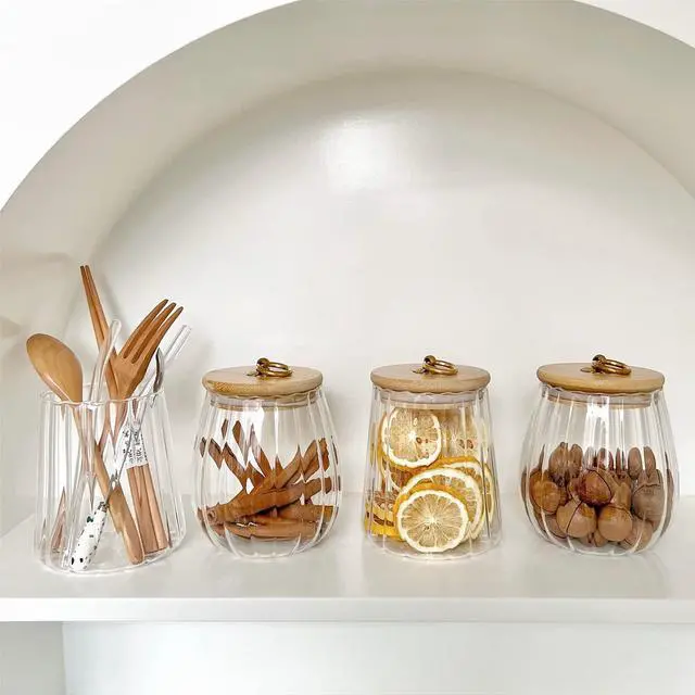 Alt view image 7 of 7 - Glass Jars with Bamboo Lids, 23 FL OZ Glass Containers with Airtight Lids for Storage, Large Candy Jars for Coffee Nuts Cookie, Decorative Glass Canister, 780ml Oval