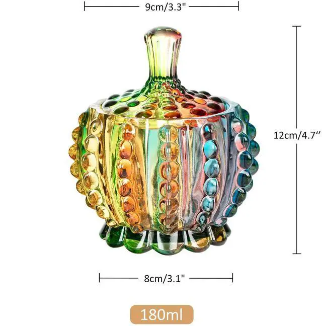Alt view image 2 of 7 - 6 oz Colorful Embossed Glass Jars with Lid - Crystal Glass Candy Dishes - Iridescent Candy Jars Jewelry Box for Wedding, Party, Buffet Decorative