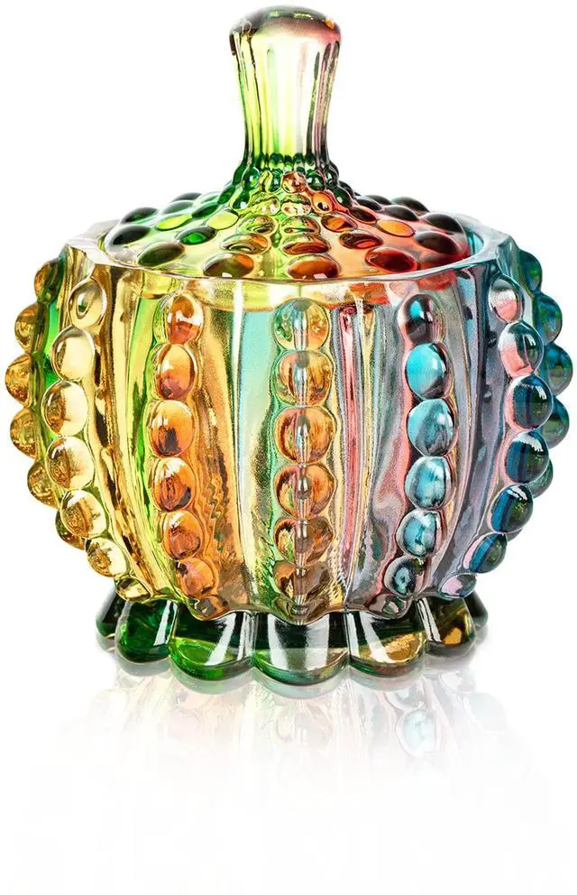 Main image of 6 oz Colorful Embossed Glass Jars with Lid - Crystal Glass Candy Dishes - Iridescent Candy Jars Jewelry Box for Wedding, Party, Buffet Decorative