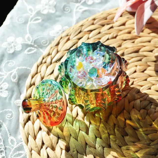 Alt view image 5 of 7 - 6 oz Colorful Embossed Glass Jars with Lid - Crystal Glass Candy Dishes - Iridescent Candy Jars Jewelry Box for Wedding, Party, Buffet Decorative