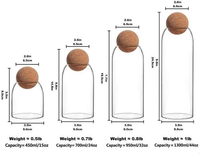 Alt view image 2 of 7 - Glass Jars with Cork Lids, Candy Jar with Lid, Coffee jar for Counter, Cookie Jar with Airtight Lids, Clear Glass Jar for Candy, Tea, Coffee Bean, Sugar, Spices, Apothecary etc (450ml/15oz)