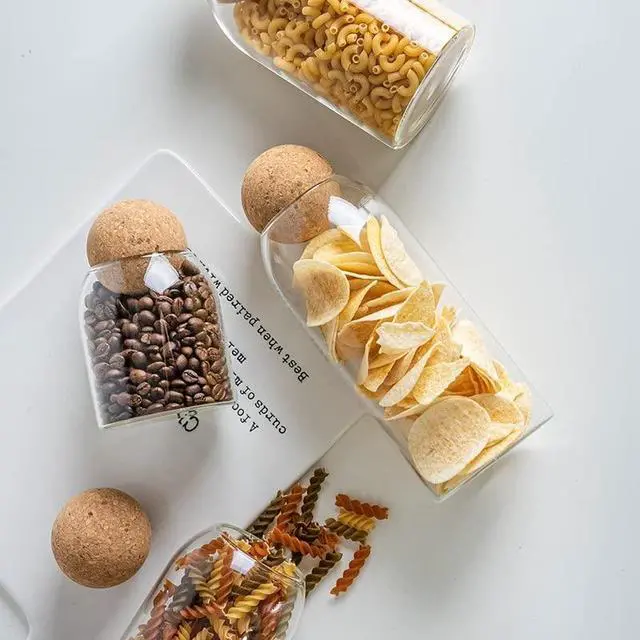 Alt view image 7 of 7 - Glass Jars with Cork Lids, Candy Jar with Lid, Coffee jar for Counter, Cookie Jar with Airtight Lids, Clear Glass Jar for Candy, Tea, Coffee Bean, Sugar, Spices, Apothecary etc (450ml/15oz)