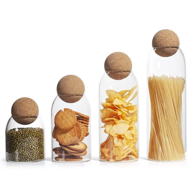 Alt view image 6 of 7 - Glass Jars with Cork Lids, Candy Jar with Lid, Coffee jar for Counter, Cookie Jar with Airtight Lids, Clear Glass Jar for Candy, Tea, Coffee Bean, Sugar, Spices, Apothecary etc (450ml/15oz)