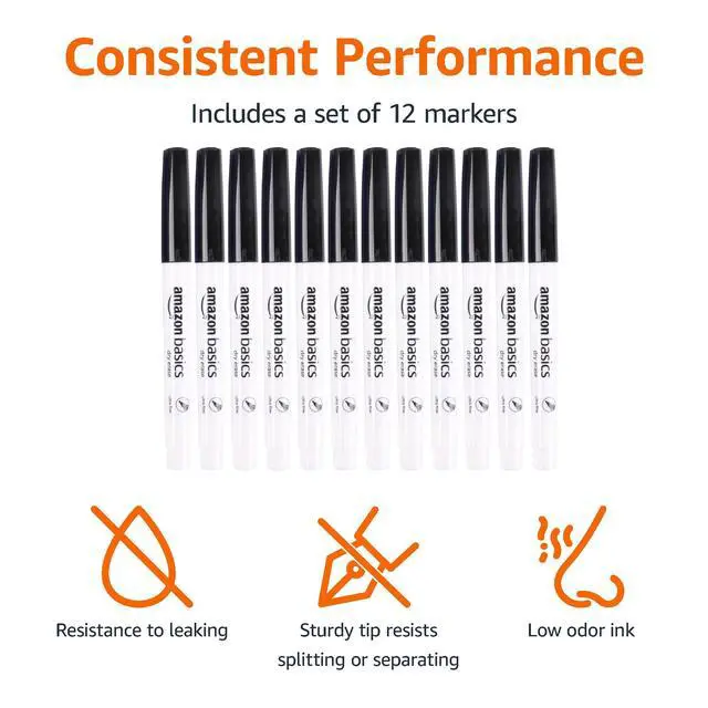 Alt view image 2 of 5 - Low Odor Ultra Fine Tip Dry Erase Whiteboard Markers for Teacher Supplies, Black, 12-Pack