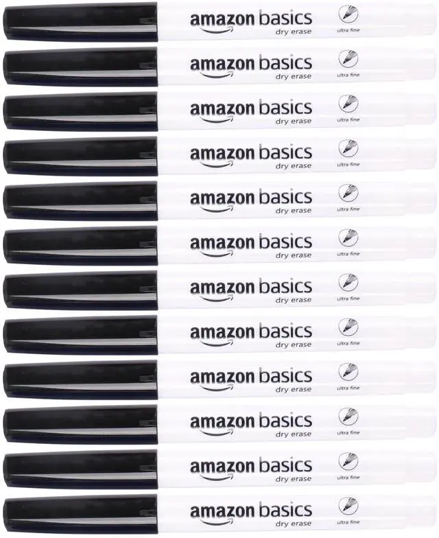 Main image of Low Odor Ultra Fine Tip Dry Erase Whiteboard Markers for Teacher Supplies, Black, 12-Pack