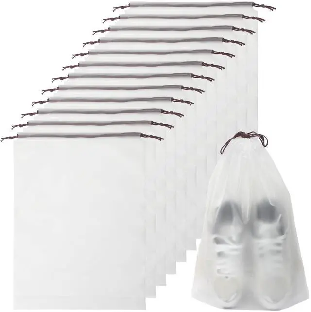 Main image of 12Pcs Shoe Bags For Travel, 11.8in X 15.7in Large Clear Shoes Storage Organizer with Drawstring, Waterproof Travel Storage Bags for Packing Dust Bags for Men and Women