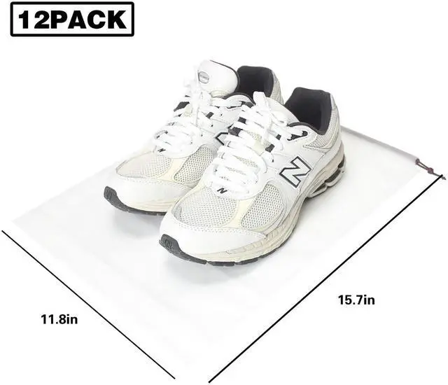 Alt view image 2 of 6 - 12Pcs Shoe Bags For Travel, 11.8in X 15.7in Large Clear Shoes Storage Organizer with Drawstring, Waterproof Travel Storage Bags for Packing Dust Bags for Men and Women
