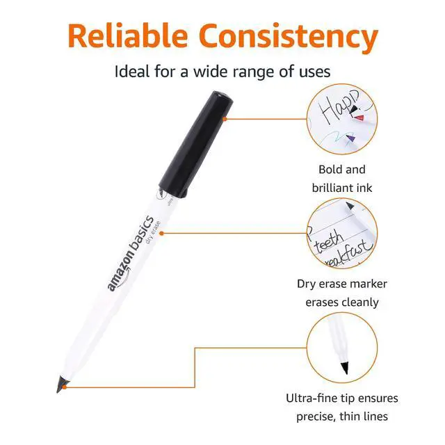 Alt view image 3 of 5 - Low Odor Ultra Fine Tip Dry Erase Whiteboard Markers for Teacher Supplies, Black, 12-Pack