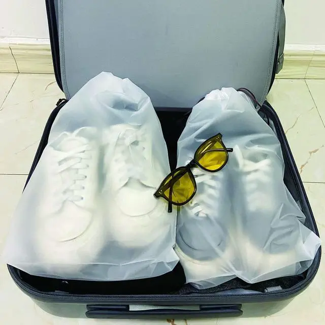 Alt view image 5 of 6 - 12Pcs Shoe Bags For Travel, 11.8in X 15.7in Large Clear Shoes Storage Organizer with Drawstring, Waterproof Travel Storage Bags for Packing Dust Bags for Men and Women