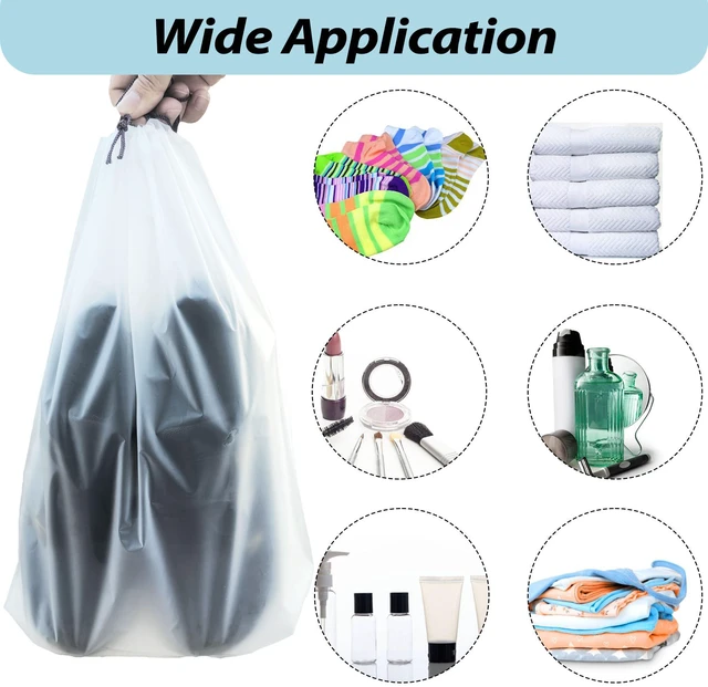 Alt view image 6 of 7 - 20PCS Transparent Travel Shoe Bags, Large 15.7x11.8 Inch Waterproof Drawstring Pouches, Clear Shoe Storage for Suitcase, Travel, Moving and Clothing Organizer for Men Women, Clear, Transparent