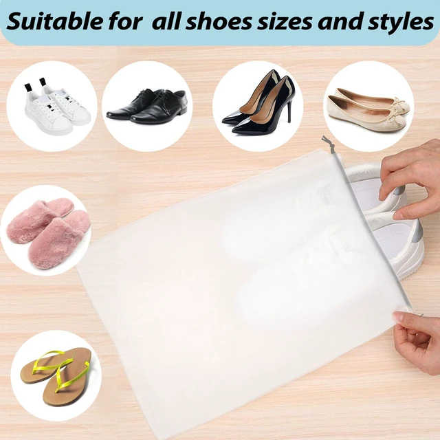 Alt view image 4 of 7 - 20PCS Transparent Travel Shoe Bags, Large 15.7x11.8 Inch Waterproof Drawstring Pouches, Clear Shoe Storage for Suitcase, Travel, Moving and Clothing Organizer for Men Women, Clear, Transparent