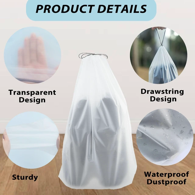 Alt view image 5 of 7 - 20PCS Transparent Travel Shoe Bags, Large 15.7x11.8 Inch Waterproof Drawstring Pouches, Clear Shoe Storage for Suitcase, Travel, Moving and Clothing Organizer for Men Women, Clear, Transparent