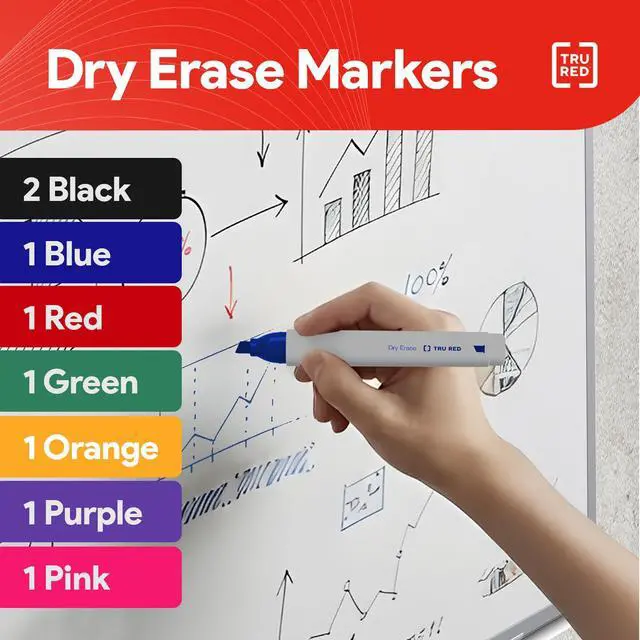 Alt view image 2 of 7 - Low Odor Dry Erase Markers, Chisel Tip, Assorted Colors, 8 Pack Bold Whiteboard Markers for Classrooms & Offices