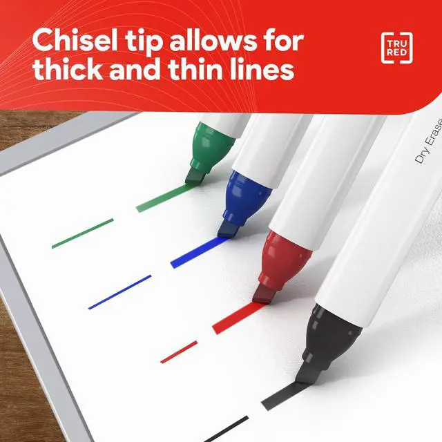 Alt view image 3 of 7 - Low Odor Dry Erase Markers, Chisel Tip, Assorted Colors, 8 Pack Bold Whiteboard Markers for Classrooms & Offices