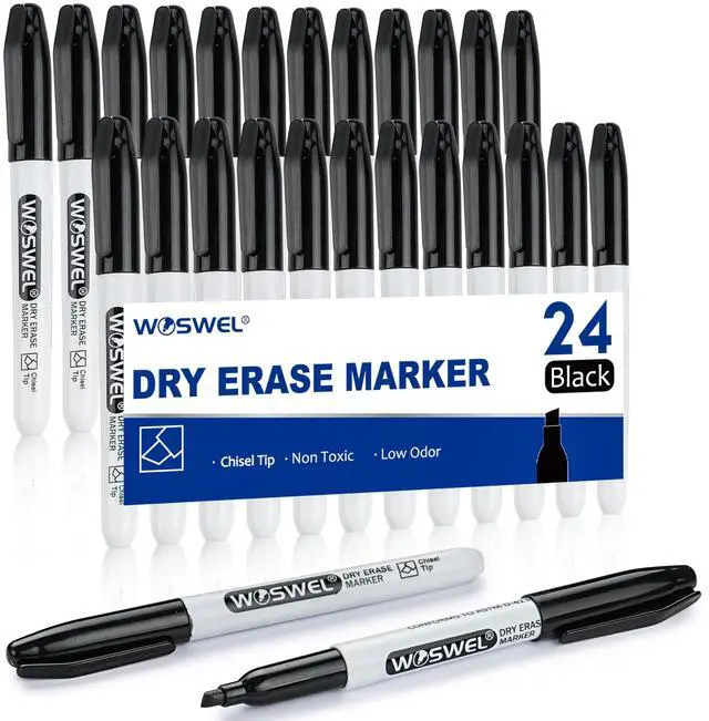 Main image of Dry Erase Markers,24 Pack Black Chisel Tip Whiteboard Markers, Chisel Point Low Odor Dry Erase Marker for School Office and Home