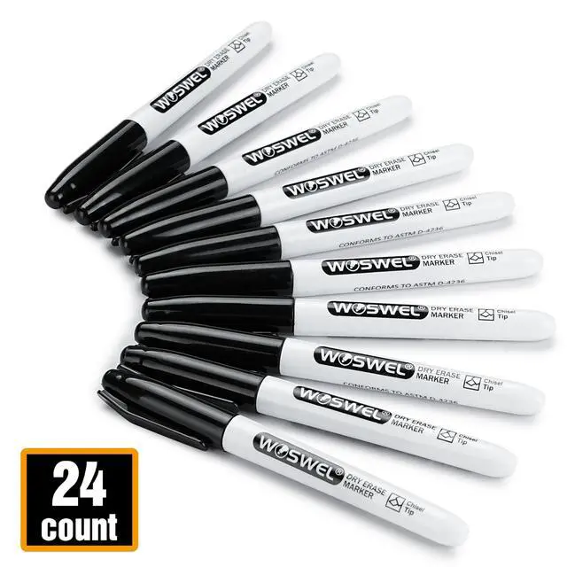 Alt view image 6 of 7 - Dry Erase Markers,24 Pack Black Chisel Tip Whiteboard Markers, Chisel Point Low Odor Dry Erase Marker for School Office and Home