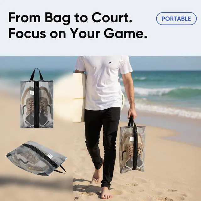 Alt view image 2 of 7 - Travel Shoe Bag, Water-Resistant Shoe Pouch for Gym and Sport, Odor-Resistant Soccer Cleats Bag (Gray, 1-Pack)