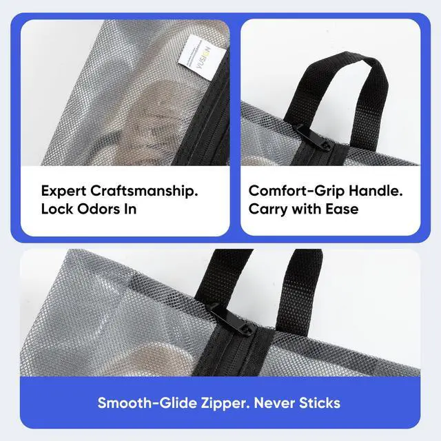 Alt view image 5 of 7 - Travel Shoe Bag, Water-Resistant Shoe Pouch for Gym and Sport, Odor-Resistant Soccer Cleats Bag (Gray, 1-Pack)