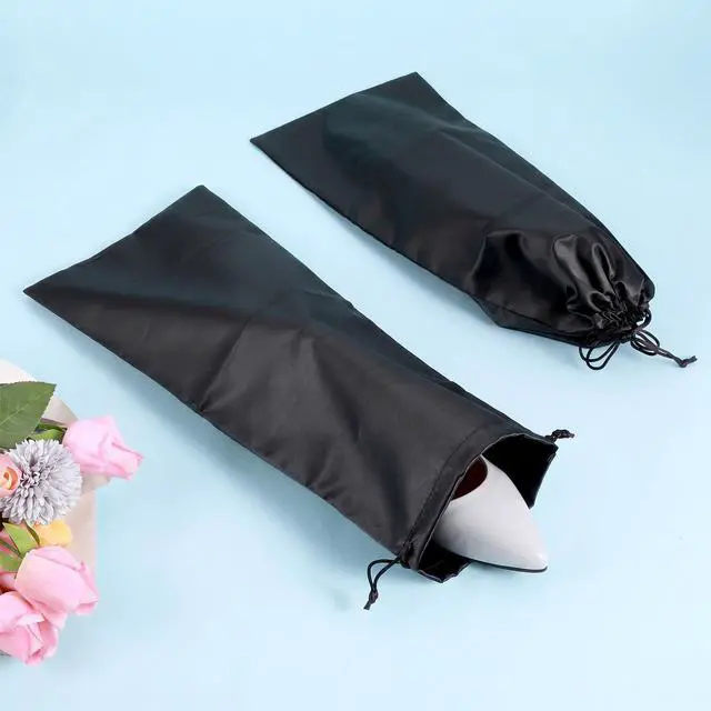 Alt view image 5 of 7 - 4 Pack Shoe Bags for Travel, Satin Fabric Shoe Bag with Drawstring for Men Women, Black Shoes Storage Bags for Travel Protecting Storing Shoes, Washable & Reusable, 17.7× 7.9 In (Black)