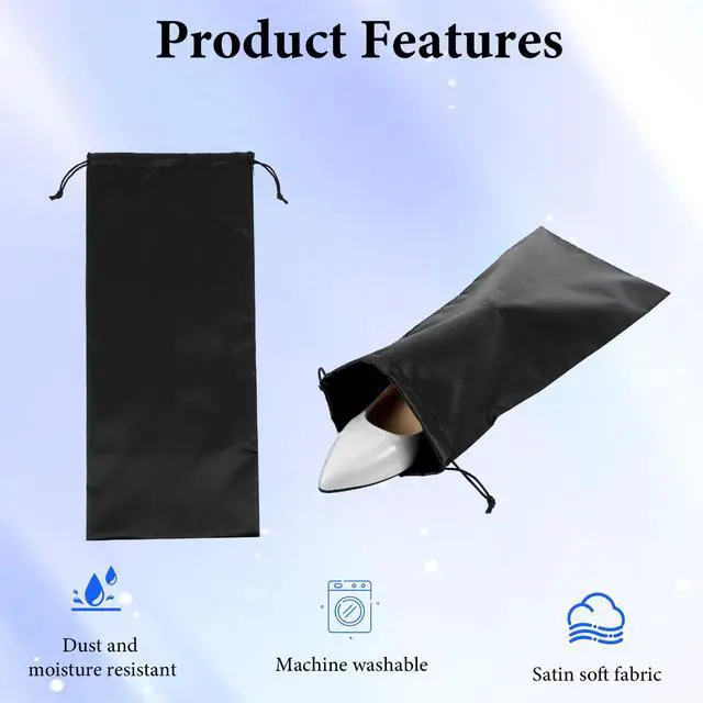 Alt view image 3 of 7 - 4 Pack Shoe Bags for Travel, Satin Fabric Shoe Bag with Drawstring for Men Women, Black Shoes Storage Bags for Travel Protecting Storing Shoes, Washable & Reusable, 17.7× 7.9 In (Black)