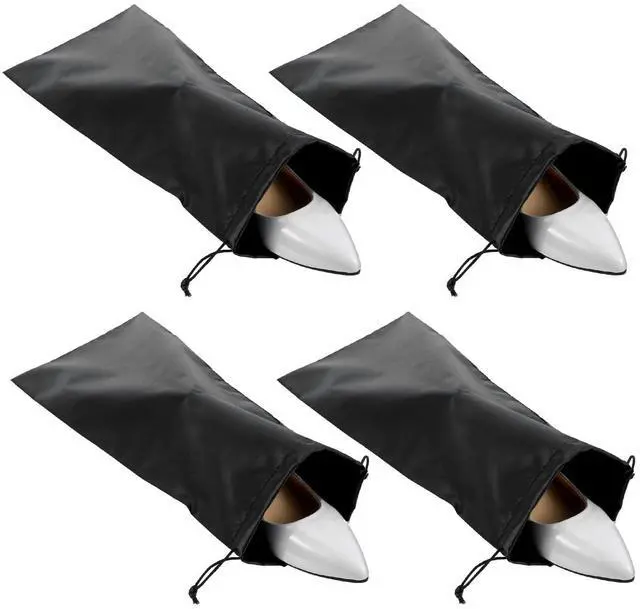 Main image of 4 Pack Shoe Bags for Travel, Satin Fabric Shoe Bag with Drawstring for Men Women, Black Shoes Storage Bags for Travel Protecting Storing Shoes, Washable & Reusable, 17.7× 7.9 In (Black)