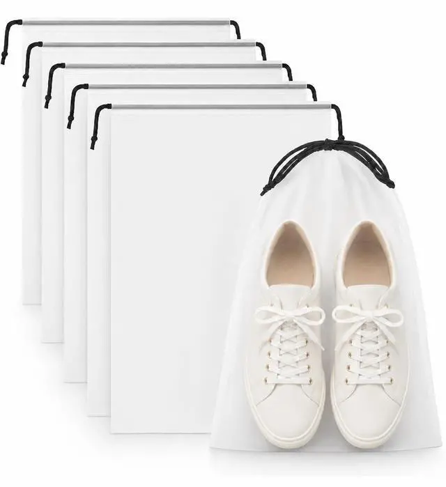 Main image of Large Shoe Bags for Travel, Waterproof Storage Organizer with Drawstring, Frosted Clear Travel Shoe Bag, 5 Pack 17.7 x 13.8 Inches