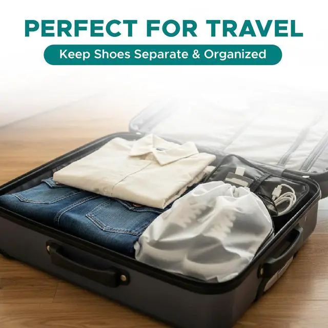 Alt view image 2 of 7 - Large Shoe Bags for Travel, Waterproof Storage Organizer with Drawstring, Frosted Clear Travel Shoe Bag, 5 Pack 17.7 x 13.8 Inches