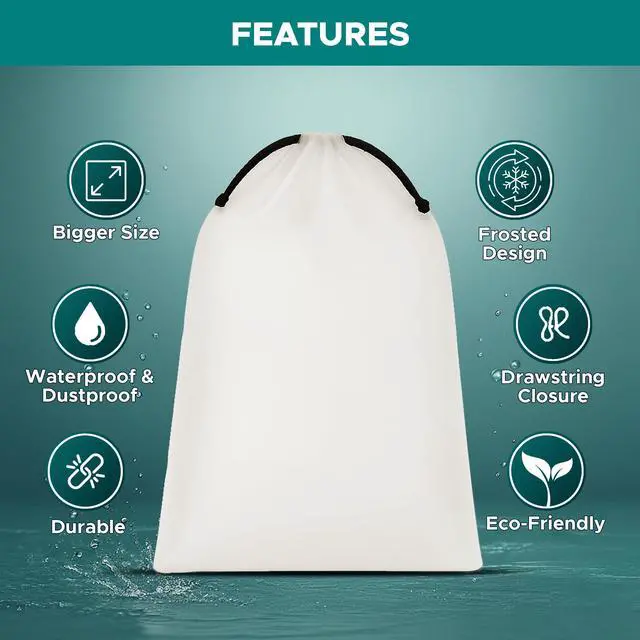 Alt view image 3 of 7 - Large Shoe Bags for Travel, Waterproof Storage Organizer with Drawstring, Frosted Clear Travel Shoe Bag, 5 Pack 17.7 x 13.8 Inches