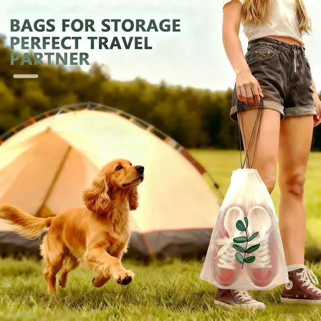Alt view image 5 of 5 - 6PCS Clear Shoe Bags for Travel, Eucalyptus Leaf Pattern Travel Shoe Bags, Drawstring Shoe Travel Bags for Packing and Storage, Waterproof & Dustproof (15.7 x 11.8)