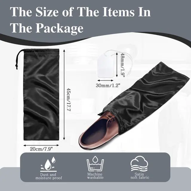 Alt view image 3 of 6 - 6 Pack Shoe Bags for Travel - Satin Shoe Bag with Drawstring - Black Shoe Storage Bags for Protecting Storage Shoes - 17.7 x 7.9 In