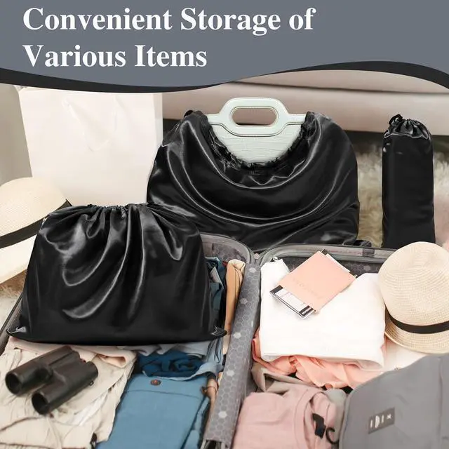Alt view image 5 of 6 - 6 Pack Shoe Bags for Travel - Satin Shoe Bag with Drawstring - Black Shoe Storage Bags for Protecting Storage Shoes - 17.7 x 7.9 In
