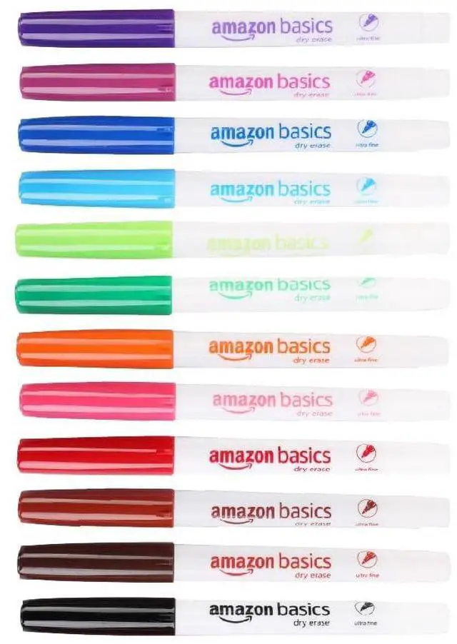 Main image of Low Odor Ultra Fine Tip Dry Erase Whiteboard Markers for Precise Writing, Thin Lines, Assorted Colors, 12-Pack