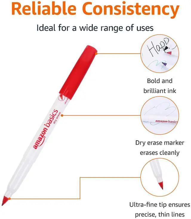 Alt view image 3 of 5 - Low Odor Ultra Fine Tip Dry Erase Whiteboard Markers for Precise Writing, Thin Lines, Assorted Colors, 12-Pack